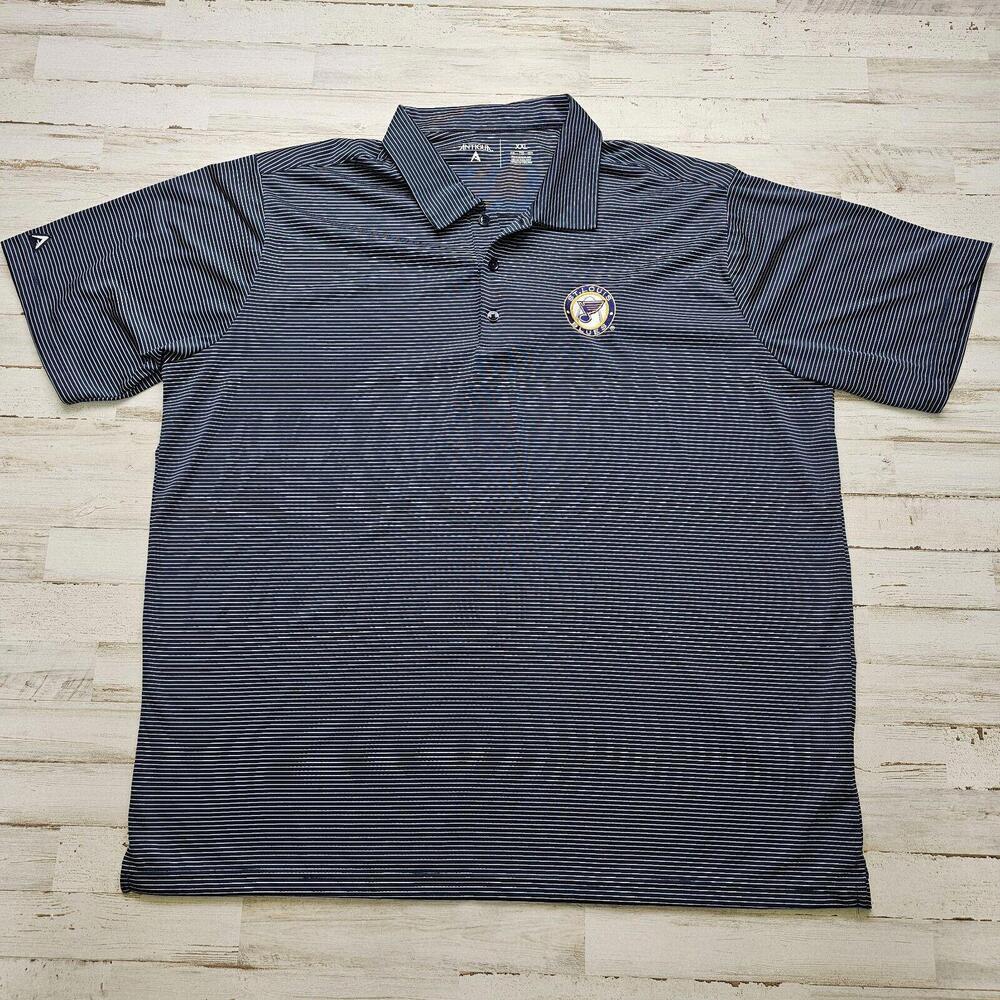 St Louis Blues Antigua Men's XXL Polo Golf Shirt 2XL Blue Stripe